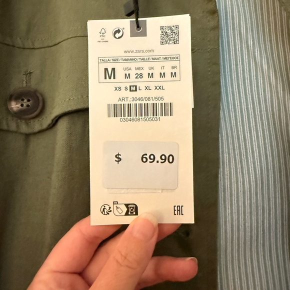 Zara Olive Utility Button-Front Jacket - Picture 2 of 3